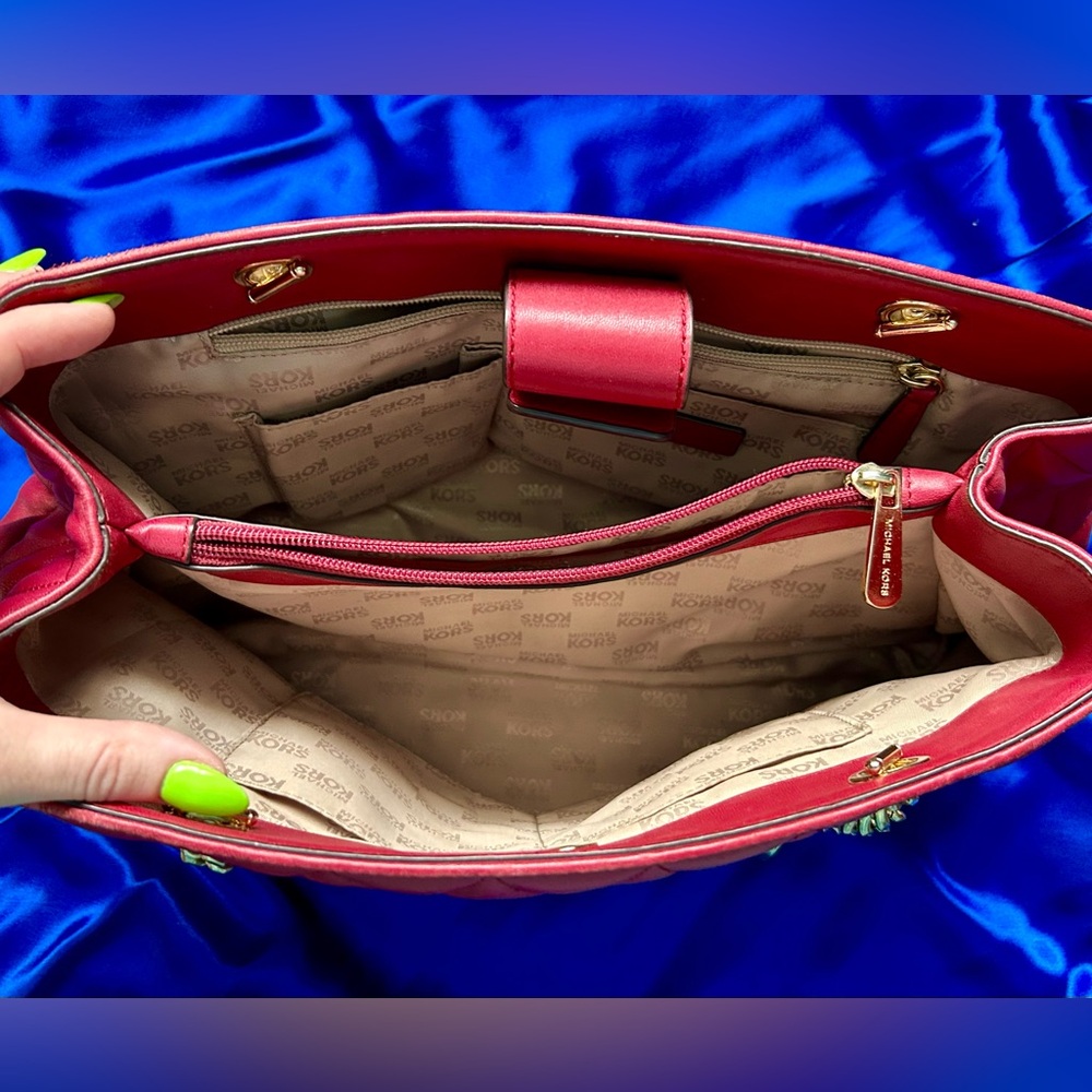 Michael Kors Red Leather Satchel w/ Gold Accents - Picture 5 of 13